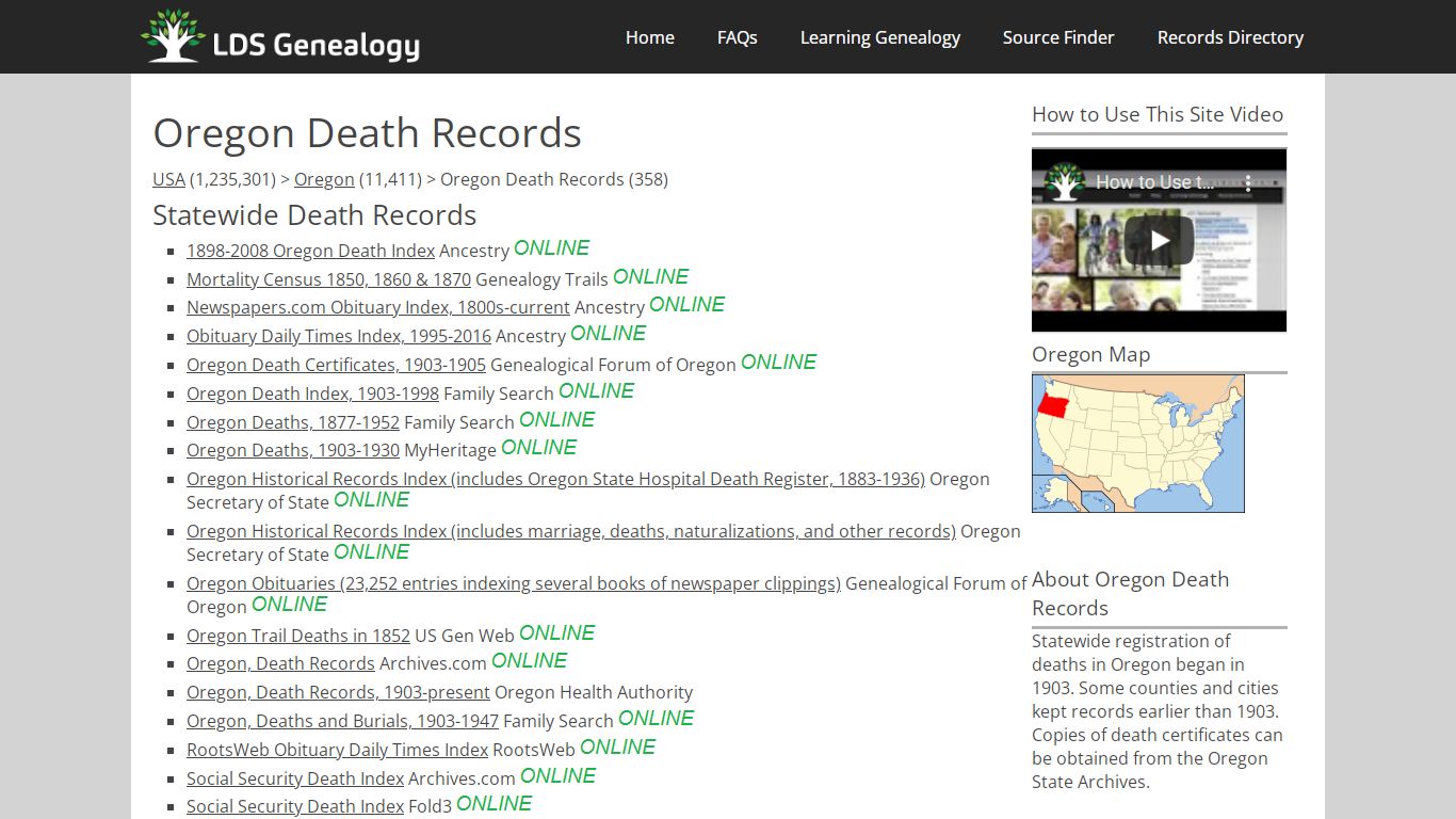 Oregon Death Records - LDS Genealogy
